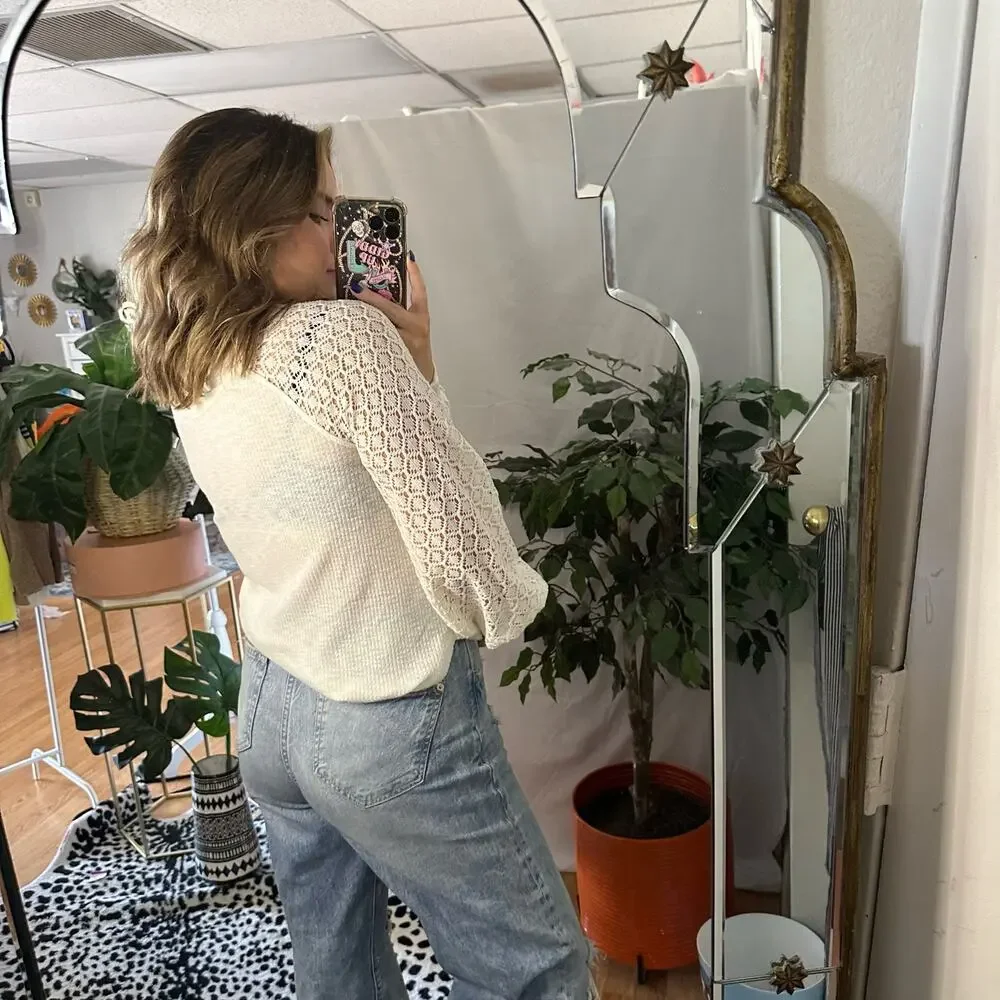 Free People Sweetest Thing Thermal Top White Size XS